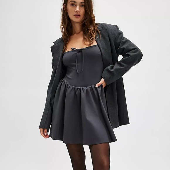 NWT For Love & Lemons Grey Wilhelmina Mini Dress Bodysuit Ponte Knit Stretch XS - Picture 1 of 10